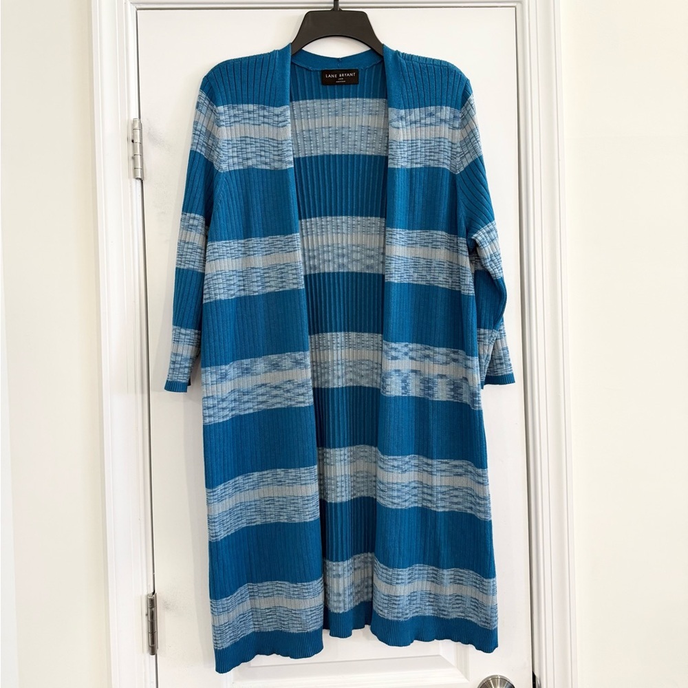 Striped Ribbed Knit Open Front Cardigan Size 14/16